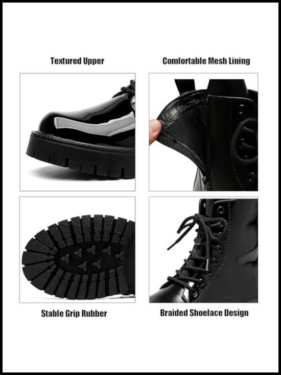 Patent Leather Platform Combat Boots Lace Up Side Zipper Chunky Lug Sole Ankle main image 5